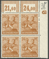 ALLIIERTE BES. 951DZ , 1947, 24 Pf. Braunorange, Oberer Rechter Eckrandviererblock Mit Druckereizeichen 5, Postfrisch, P - Altri & Non Classificati