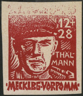 MECKLENBURG-VORPOMMERN 22cU , 1945, 12 Pf. Dunkelrot Faschismus, Ungezähnt, Falzrest, Rückseitig Helle Stelle Sonst Prac - Andere & Zonder Classificatie