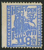 MECKLENBURG-VORPOMMERN 27aUI , 1945, 8 Pf. Hellultramarin Kinderhilfe, Links Ungezähnt, Nachgummiert Sonst Pracht, Gepr. - Sonstige & Ohne Zuordnung