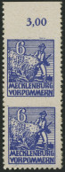 MECKLENBURG-VORPOMMERN 33xbUw,Uo , 1946, 6 Pf. Violettblau, Kreidepapier, Im Senkrechten Paar, Obere Marke Waagerecht Un - Other & Unclassified