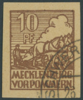 MECKLENBURG-VORPOMMERN 35y O, 1946, 10 Pf. Lebhaftsiena, Graustichiges Papier, Mit Abart Farbpunkt An Der Linken Randlin - Other & Unclassified