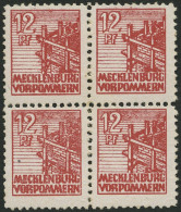 MECKLENBURG-VORPOMMERN 36xc VB , 1946, 12 Pf. Lebhaftbraunrot, Kreidepapier, Im Viererblock, Linke Obere Marke Geringe G - Andere & Zonder Classificatie