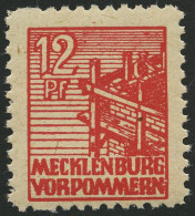 MECKLENBURG-VORPOMMERN 36zb , 1946, 12 Pf. Rot, Dünnes Papier, Pracht, Gepr. Kramp, Mi. 70.- - Autres & Non Classés