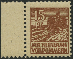 MECKLENBURG-VORPOMMERN 37ybb , 1946, 15 Pf. Schwärzlichgelbbraun, Graues Papier, Pracht, Gepr. Kramp, Mi. 180.- - Autres & Non Classés