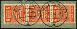 PROVINZ SACHSEN 77XPOL BrfStk, 1945, 8 Pf. Gelblichrot, Wz. 1X, Im Senkrechten Dreierstreifen Mit Kopfstehender POL-Loch - Andere & Zonder Classificatie