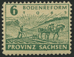 PROVINZ SACHSEN 85yaA , 1945, 6 Pf. Grün Bodenreform, Vierseitig Gezähnt, Pracht, Gepr. Dr. Jasch, Mi. 110.- - Other & Unclassified