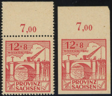 PROVINZ SACHSEN 88A/BIII , 1946 12 Pf. Wiederaufbau Mit Plattenfehler Rechter Fuß Des Zweiten A In Wiederaufbau Unten Ge - Other & Unclassified