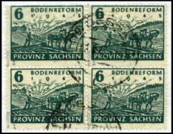 PROVINZ SACHSEN 90Z VB O, 1946, 6 Pf. Bodenreform Auf Zigarettenpapier, Wz. 2Z, Im Viererblock, üblich Gezähnt Pracht, G - Otros & Sin Clasificación