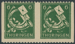 THÜRINGEN 95AXatUs Paar , 1945, 6 Pf. Dunkelgrün, Vollgummierung, Gelblichgraues Papier, Im Waagerechten Paar, Senkrecht - Autres & Non Classés