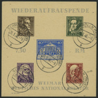 THÜRINGEN Bl. 3B O, 1946, Block Nationaltheater, Durchstochen, Herstellungsbedingte Papierfalte, Pracht, Signiert, Mi. 2 - Altri & Non Classificati