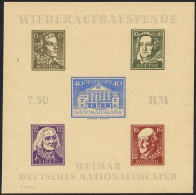 THÜRINGEN Bl. 3Bbya , 1946, Block Nationaltheater, Durchstochen, Mi.Nr. 107 In Bräunlicholiv, Falzrest, Feinst (kleine R - Altri & Non Classificati