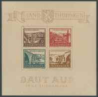 THÜRINGEN Bl. 4a , 1946, Brückenblock, Type III, Unbedeutender Nadelstich Im Rand, Postfrisch, Pracht, Mi. 450.- - Sonstige & Ohne Zuordnung