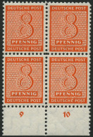 WEST-SACHSEN 122X VB , 1945, 8 Pf. Versuchszähnung, Im Viererblock Vom Unterrand, Dabei Plattenfehler 122I, Pracht, Gepr - Sonstige & Ohne Zuordnung