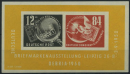 DDR Bl. 7 PF III , 1950, Block Debria Mit Abart Schräger Weißer Strich über 1 Im Datum, übliche Gummierung, Pracht, Gepr - Other & Unclassified