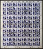 DDR 339vaXI , 1952, 80 Pf. Thälmann, Gestrichenes Papier, Wz. 2XI, Im Bogen (100), Dabei 2x Plattenfehler 339PFIII (Feld - Gebraucht