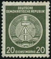 DIENSTMARKEN A D 32IIXI , 1956, 20 Pf. Schwarzgelboliv, Faserpapier, Type II, Wz. 2XI, Falzrest, Pracht - Sonstige & Ohne Zuordnung