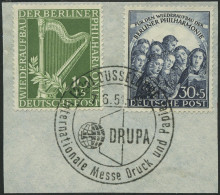 BERLIN 72/3 BrfStk, 1950, Philharmonie, Sonderstempel Düsseldorf-Drupa, Prachtbriefstück, Mi. 130.- - Usati