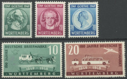 WÜRTTEMBERG 44-46,49/50 , 1949, Goethe Und 100 Jahre Briefmarken, 2 Postfrische Prachtsätze, Mi. 60.- - Autres & Non Classés