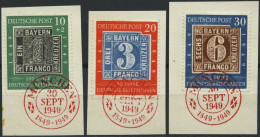 BUNDESREPUBLIK 113-15 BrfStk, 1949, 100 Jahre Briefmarken Mit Rotem Ersttags-Sonderstempel, Prachtsatz - Gebruikt