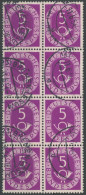 BUNDESREPUBLIK 125 O, 1951, 5 Pf. Posthorn Im Senkrechten Achterblock, üblich Gezähnt Pracht - Andere & Zonder Classificatie