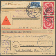 BUNDESREPUBLIK 137 Paar BRIEF, 1954, 80 Pf. Posthorn Im Senkrechten Paar Als Mehrfachfrankatur Auf Nachnahme-Paketkarte  - Autres & Non Classés