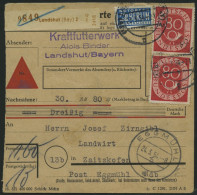 BUNDESREPUBLIK 137 Paar BRIEF, 1954, 80 Pf. Posthorn Im Senkrechten Paar Als Mehrfachfrankatur Auf Nachnahme-Paketkarte  - Cartas & Documentos