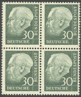 BUNDESREPUBLIK 259y VB , 1960, 30 Pf. Heuss Lumogen Im Viererblock, Postfrisch, Pracht, Gepr. Schlegel, Mi. 130.- - Autres & Non Classés