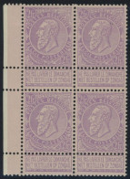 BELGIEN 59 VB , 1893, 2 Fr. Lila Auf Blaßrosa Im Postfrischen Randviererblock, Kabinett, R! - 1893-1900 Thin Beard