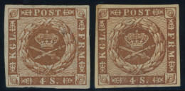 DÄNEMARK 7a,b , 1858/62, 4 S. Braun, Beide Wz., Ohne Gummi, 2 Prachtwerte - Other & Unclassified