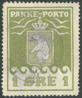 GRÖNLAND - PAKKE-PORTO 1 O, 1905, 1 Ø Oliv, Zarter Violetter Wappenstempel KOLONIEN HOLSTENBORG, üblich Gezähnt Pracht,  - Paquetes Postales