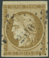 FRANKREICH 1a O, 1850, 10 C. Gelbbraun, Nummernstempel 2310, Pracht, Mi. 400.- - Autres & Non Classés