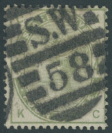 GROSSBRITANNIEN 77 O, 1884, 4 P. Dunkelgraugrün, Nummernstempel S.W.58, Pracht, Mi. 160.- - Oblitérés