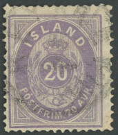 ISLAND 10Aa O, 1876, 20 A. Violett, Teilweise Bogenrand-Wz.!, üblich Gezähnt Pracht, Mi. 600.- - Autres & Non Classés