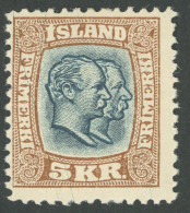 ISLAND 62 , 1907, 5 Kr. Doppelportrait, Falzrest, Pracht, Mi. 120.- - Other & Unclassified