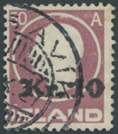 ISLAND 120 O, 1925, 10 Kr. Auf 50 A. Lilarot, Pracht, Gepr. Dr. Debo, Mi. 450.- - Other & Unclassified