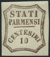 PARMA 13 , 1859, 10 C. Dunkelbraun, Falzrest, Pracht, Signiert Gebrüder Senf, Mi. 750.- - Parma