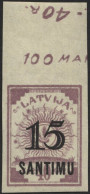 LETTLAND 114U , 1927, 15 S. Auf 40 K. Lila, Ungezähnt, Oberrandstück, Pracht, RR! - Latvia