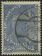 LIECHTENSTEIN 3yb O, 1916, 25 H. Mittelultramarin, Normales Papier, Waagerechte Bugspur Sonst Pracht, Mi. 500.- - Altri & Non Classificati