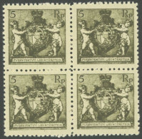 LIECHTENSTEIN 48B VB , 1921, 5 Rp. Schwarzbräunlilcholiv, Gezähnt L 121/2, Im Viererblock, Postfrisch, Pracht, Mi. (200. - Sonstige & Ohne Zuordnung