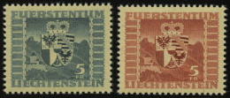 LIECHTENSTEIN 243,252 , 1945/7, 5 Fr. Wappen, 2 Prachtwerte, Mi. 79.- - Otros & Sin Clasificación