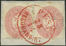 ÖSTERREICH 32 Paar BrfStk, 1863, 5 Kr. Rosa Im Waagerechten Paar Mit Zentrischem Ovalen Roten PEST RECOMMANDIRT, Ryan Nr - Oblitérés