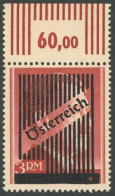 ÖSTERREICH 1945-1949 VcB , 1945, Nicht Ausgegeben: 3 RM Gitteraufdruck, Gezähnt K 14, Oberrandstück, Postfrisch, Pracht, - Other & Unclassified