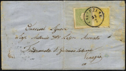 LOMBARDEI UND VENETIEN 6II,8 BRIEF, 1858, 2 So. Gelb Und 3 So. Grün, Type II, Auf Brief Von CAVARZERE (K1) Nach Venezia, - Lombardije-Venetië