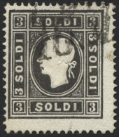 LOMBARDEI UND VENETIEN 7IIa O, 1859, 3 So. Schwarz, Type II, Pracht, Mi. 120.- - Lombardije-Venetië