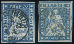 SCHWEIZ BUNDESPOST 14IIBym O, 1859, 10 Rp. Lebhaftblau, Berner Druck III, (Zst. 23G), K1 WINTERTHUR, Allseits Breitrandi - Altri & Non Classificati