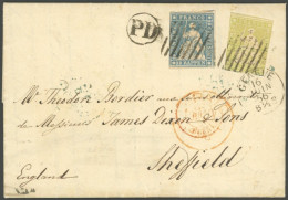 SCHWEIZ BUNDESPOST 17Ia,14IIAym BRIEF, 1856, 40 Rp. Mittelgelboliv, 1. Münchner Druck, (Zst. 26Aa), Mit 10 Rp. Blau, Ber - Otros & Sin Clasificación