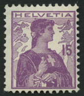 SCHWEIZ BUNDESPOST 116I , 1909, 15 C. Violettpurpur Mit Abart Farbfleck An Den Haaren Unter L In Helvetia, Falzreste, Fe - Unused Stamps