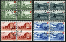 SCHWEIZ BUNDESPOST 508-11 VB O, 1948, Pro Patria In Viererblocks Mit Zentrischen Ersttagsstempeln, Prachtsatz - Oblitérés