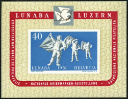 SCHWEIZ BUNDESPOST Bl. 14 , 1951, Block LUNABA, Falzrest Im Rand, Pracht - Blocks & Sheetlets & Panes