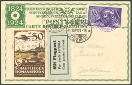 LUFTPOST SF 24.5 BRIEF, 9.6.1924, Schaufliegen ROMANSHORN Mit Vignette 30 Rp. Und Mi.Nr. 182, Prachtkarte - Primeros Vuelos